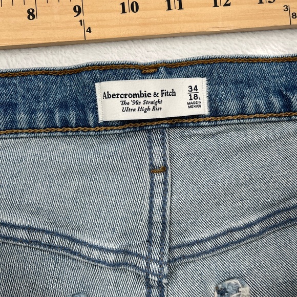 NWT Abercrombie & Fitch 34, 18 L Long 90s Straight Ultra High Rise Distressed - Picture 6 of 12